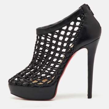 Pre Owned Christian Louboutin Black Leather Coussin Platform Ankle Booties Size 37
