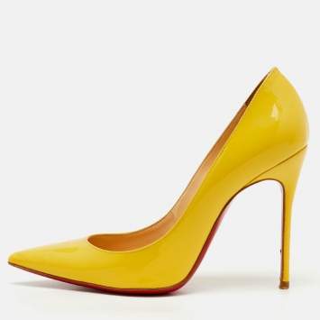 Pre Owned Christian Louboutin Yellow Patent Leather So Kate Pointed Toe Pumps Size 37