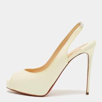 Pre Owned Christian Louboutin Cream Patent Leather Private Number Slingback Pumps Size 37.5