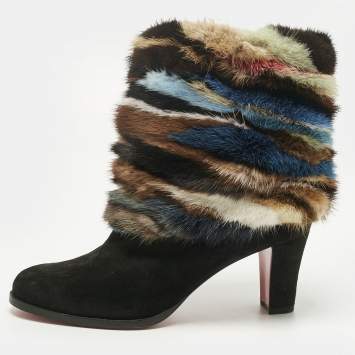 Pre Owned Christian Louboutin Black Mink Fur and Suede Alexandra 70 Mink Ankle Length Boots Size 41