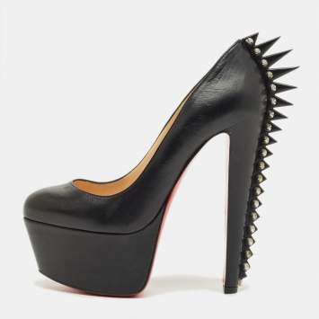 Pre Owned Christian Louboutin Black Leather Electropump Studded Platform Pumps Size 37