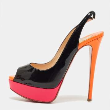 Pre Owned Christian Louboutin Multicolor Patent Leather Private Number Slingback Sandals Size 36.5