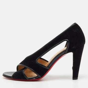 Pre Owned Christian Louboutin Black Suede Mamma Roma Open Toe Pumps Size 38