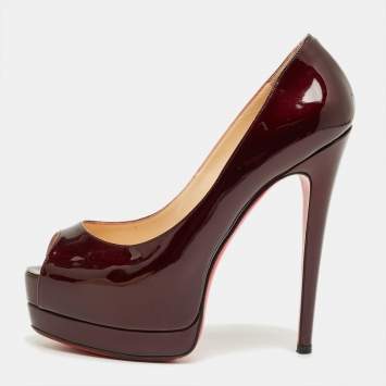 Pre Owned Christian Louboutin Burgundy Patent Leather Palais Royal Platform Pumps Size 36.5