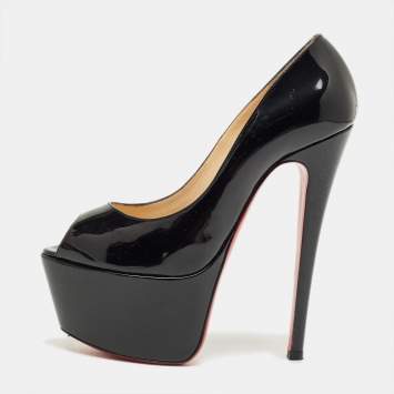 Pre Owned Christian Louboutin Black Patent Leather Vendome Platform Pumps Size 35.5