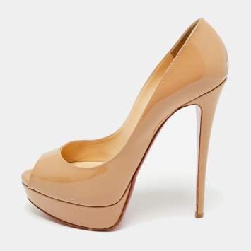 Pre Owned Christian Louboutin Beige Patent Leather Lady Peep Peep Toe Pumps Size 40