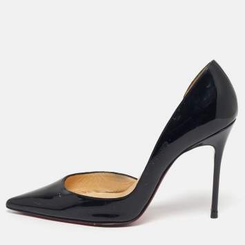 Pre Owned Christian Louboutin Black Patent Leather Iriza D'orsay Pumps Size 37