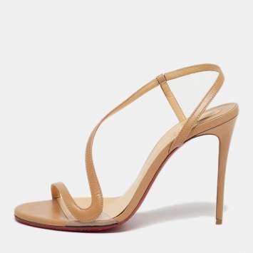 Pre Owned Christian Louboutin Beige Leather and PVC Rosalie Slingback Sandals Size 38.5