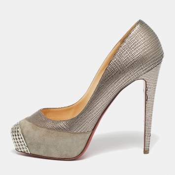 Pre Owned Christian Louboutin Two Tone Suede Maggie Embellished Cap Toe Platform Pumps Size 41