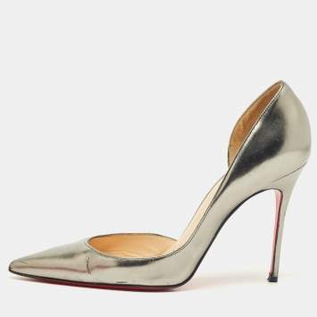 Pre Owned Christian Louboutin Silver Leather Iriza D'orsay Pumps Size 38.5