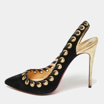 Pre Owned Christian Louboutin Ostri Size 39.5 Black Suede Pumps