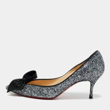 Pre Owned Christian Louboutin Size 38 Metallic Gruotta Glitter Bow Pumps