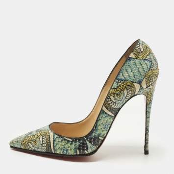 Pre Owned Christian Louboutin Inferno So Kate Size 38.5 Green/Yellow Snakeskin Pumps