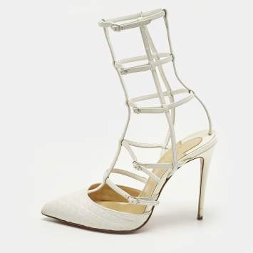 Pre Owned Christian Louboutin Kadreyana Size 38 White Leather Ankle Strap Sandals