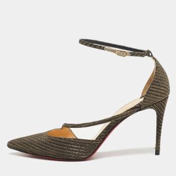 Pre Owned Christian Louboutin Cross Blake Size 38  Two Tone Lurex Fabric D'orsay Pumps