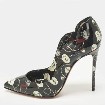 Pre Owned Christian Louboutin Hot Chick Size 37.5 Black Patent Leather Pumps