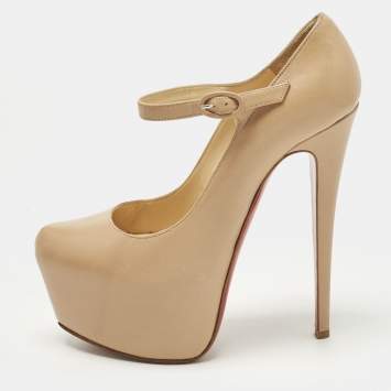 Pre Owned Christian Louboutin Lady Daf Size 37 Beige Leather Mary Jane Pumps