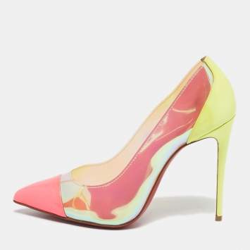 Pre Owned Christian Louboutin Debout Size 36.5 Tricolor Patent Leather and PVC Pumps