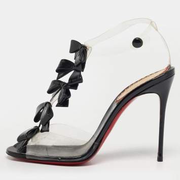 مملوكة مسبقًا Christian Louboutin Anniversary 20th Size 38.5 Black Patent Leather and PVC Ankle Strap Sandals