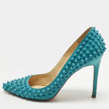 Pre Owned Christian Louboutin Pigalle Spikes Size 40.5 Blue Suede Pumps