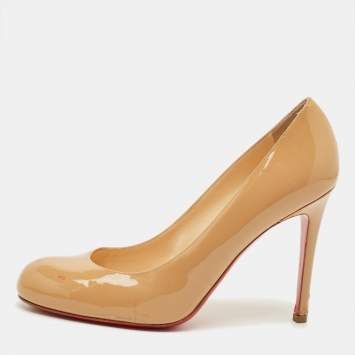 Pre Owned Christian Louboutin Simple Size 38 Beige Patent Leather Pumps