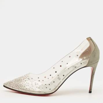 مملوكة مسبقًا Christian Louboutin Follies Strass Size 37.5 Transparent Glitter and PVC Pumps