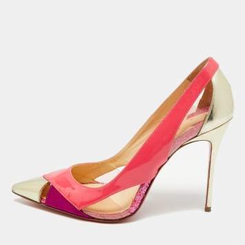Pre Owned Christian Louboutin Galata Size 39 Multicolor Patent Leather and PVC Pumps