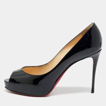 Pre Owned Christian Louboutin Very Prive Size 37 Black Patent Leather Peep Toe Pumps