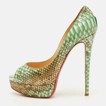 Pre Owned Christian Louboutin Lady Peep Size 38.5 Multicolor Python Leather Peep Toe Platform Pumps