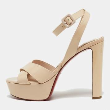Pre Owned Christian Louboutin Supramariza Size 39 Beige Patent Leather Platform Sandals