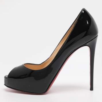 Pre Owned Christian Louboutin Very Prive Size 36 Black Patent Leather Peep Toe Pumps