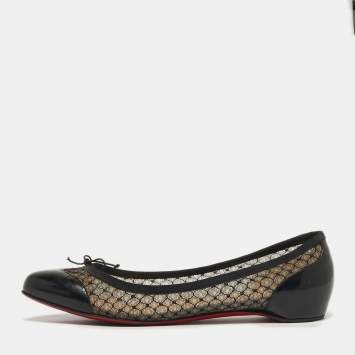Pre Owned Christian Louboutin Miss Mix Size 41 Black Mesh and Patent Leather Ballet Flats