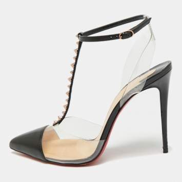Pre Owned Christian Louboutin Nosy Size 39 Transparent/Black Leather and PVC Pumps
