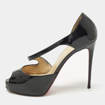 Pre Owned Christian Louboutin Catchy Two Size 39 Black Patent Leather Peep Toe Pumps
