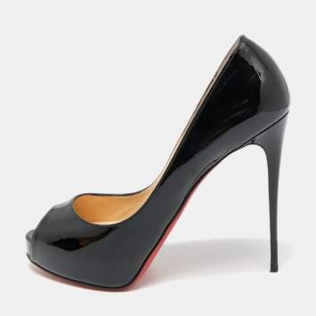 Pre Owned Christian Louboutin Very Prive Size 40 Black Patent Leather Peep Toe Pumps