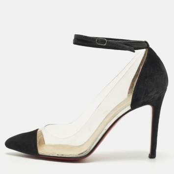 Pre Owned Christian Louboutin Bis Un Bout Size 37 Transparent/Black PVC and Suede Pumps