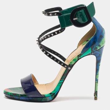 Pre Owned Christian Louboutin Choca Lux Size 39 Multicolor Patent Leather Ankle Strap Sandals