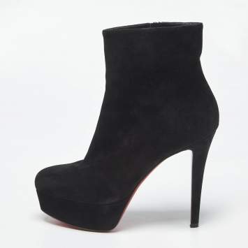 Pre Owned Christian Louboutin Lady Daf Size 36.5 Black Suede Booty Platform Ankle Length Boots