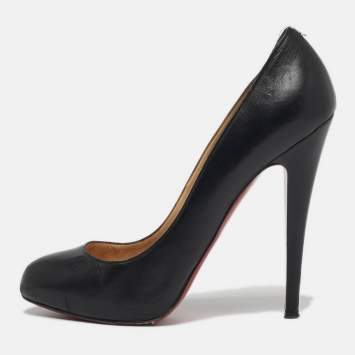 Pre Owned Christian Louboutin Black Leather Feticha Platform Round Toe Pumps Size 39