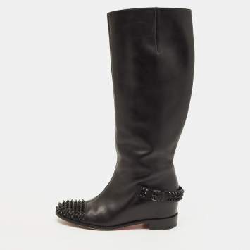 Pre Owned Christian Louboutin Egoutina Size 39.5 Black Leather Knee Length Boots