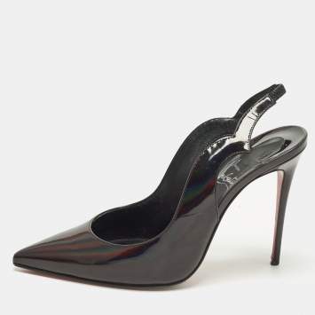 Pre Owned Christian Louboutin Hot Chick Size 38 Black Patent Leather Slingback Pumps