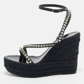 Pre Owned صندل كري ستيان لوبوتان بلاك جلد سبايك إسْبَادْرِيل إسفيني مقاس 39