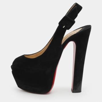 Pre Owned Christian Louboutin Tartarina 160 Size 36 Black Suede Slingback Pumps 