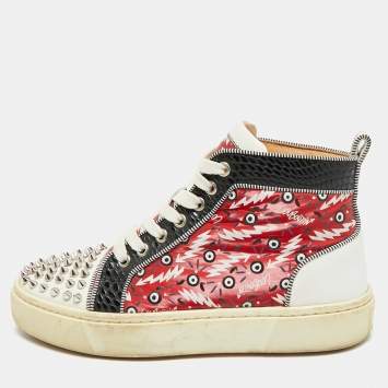 Pre Owned Christian Louboutin Lou Spikes Size 36 Multicolor Leather and Nylon High Top Sneakers