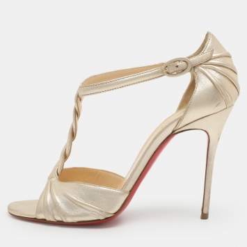 Pre Owned صندل كريستيان لوبوتان حزام تي من الجلد الذهبي مقاس 38