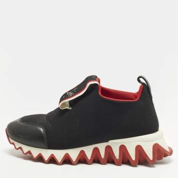 Pre Owned Christian Louboutin Tiketa Size 36 Black Leather and Neoprene Slip On Sneakers