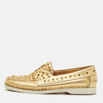 مملوكة مسبقًا Christian Louboutin Yatch Spike Size 40.5 Gold Leather Loafers