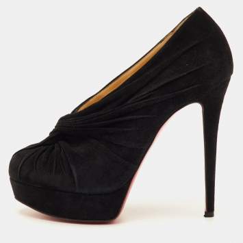Pre Owned Christian Louboutin Manchon Size 39 Black Suede Platform Pumps