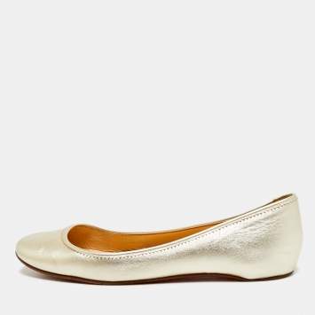 Pre Owned Christian Louboutin Size 38 Gold Leather Ballet Flats