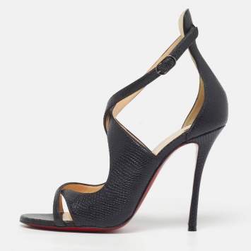 مملوكة مسبقًا Christian Louboutin Malefissima Size 38.5 Black Lizard Leather Ankle Strap Sandals